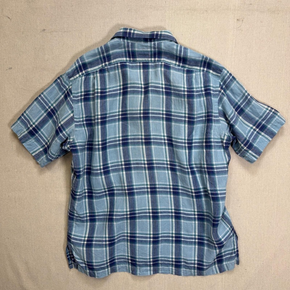 Polo Ralph Lauren Clayton 100% Linen Shirt Mens Large Blue Plaid Short Sleeve - Picture 4 of 7